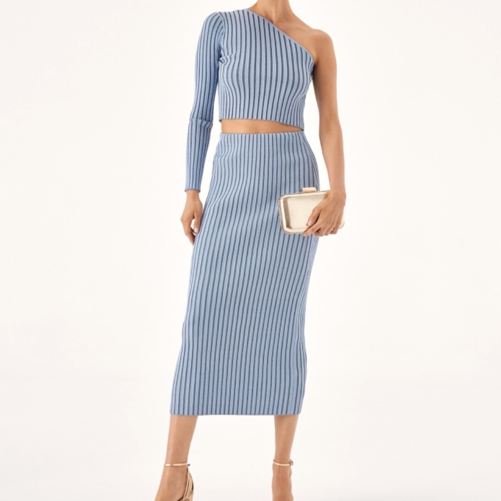 ZARA Blue Ribbed 2 Piece Skirt Set